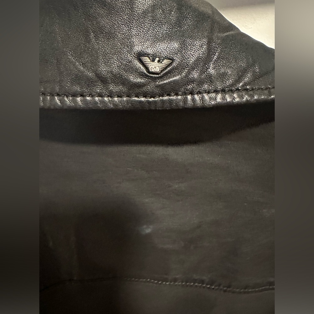 Armani Jeans Black Leather Motorcycle Jacket, Women's Size 6 - Picture 8 of 16